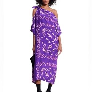 Christian Wijnants Purple Dubhe Bandana Print Open Shoulder Oversized Dress NWT